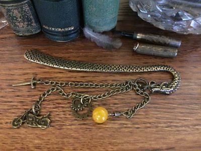Dragon Bookmark Bronze Motorcycle, Sword, Yellow Jade, Harley Ride the Road Bike