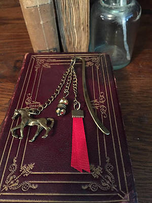 Ornate Gold Finish Bookmark Horse Lovers with Red Ribbon Winner & Swaroski Beads