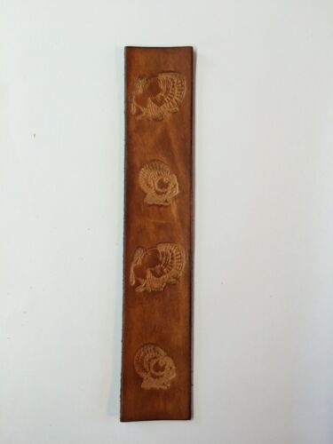 Handmade Leather Bookmark With Turkeys.