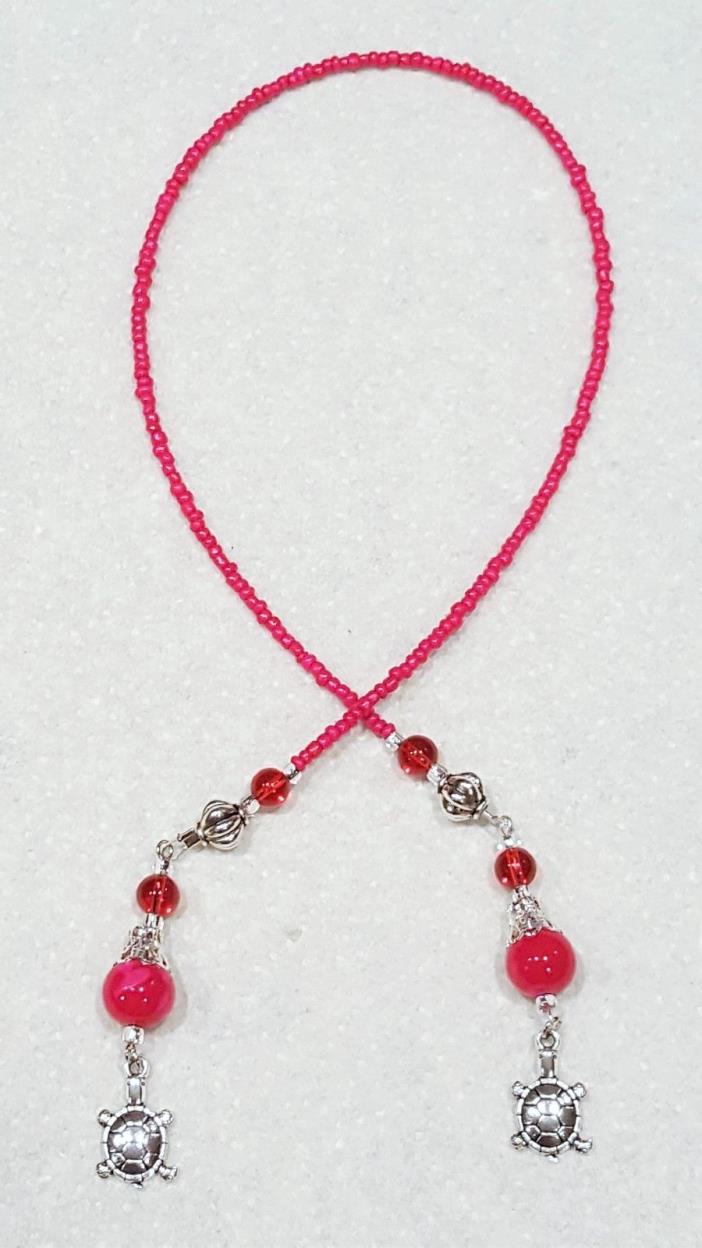 New Hot pink Seed Bead Bookmark/ Book Thong with Tibetan silver Turtle charms