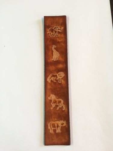 Handmade Leather Bookmark With Zoo Animals.