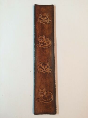 Handmade Leather Bookmark With Cats