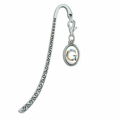 Letter G Floral Monogram Initial Metal Bookmark Page Marker with Oval Charm