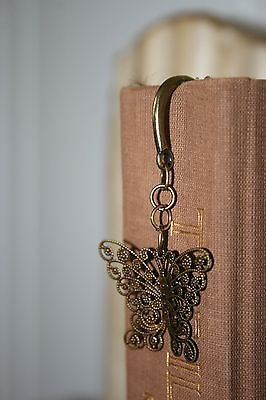 Bookmark Metal Floral Detailed with Floating Butterfly Intricate Open Filigree