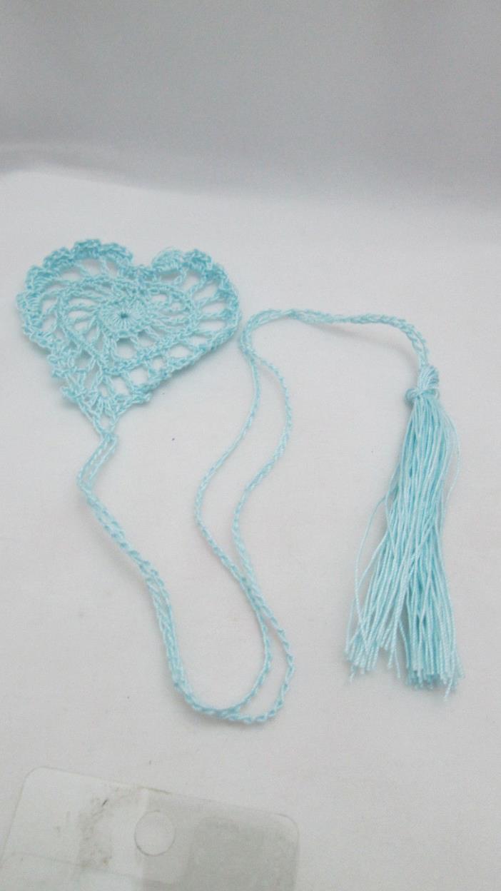 Handmade crocheted Heart Bookmark with extra long tail - Lt. Aqua Blue