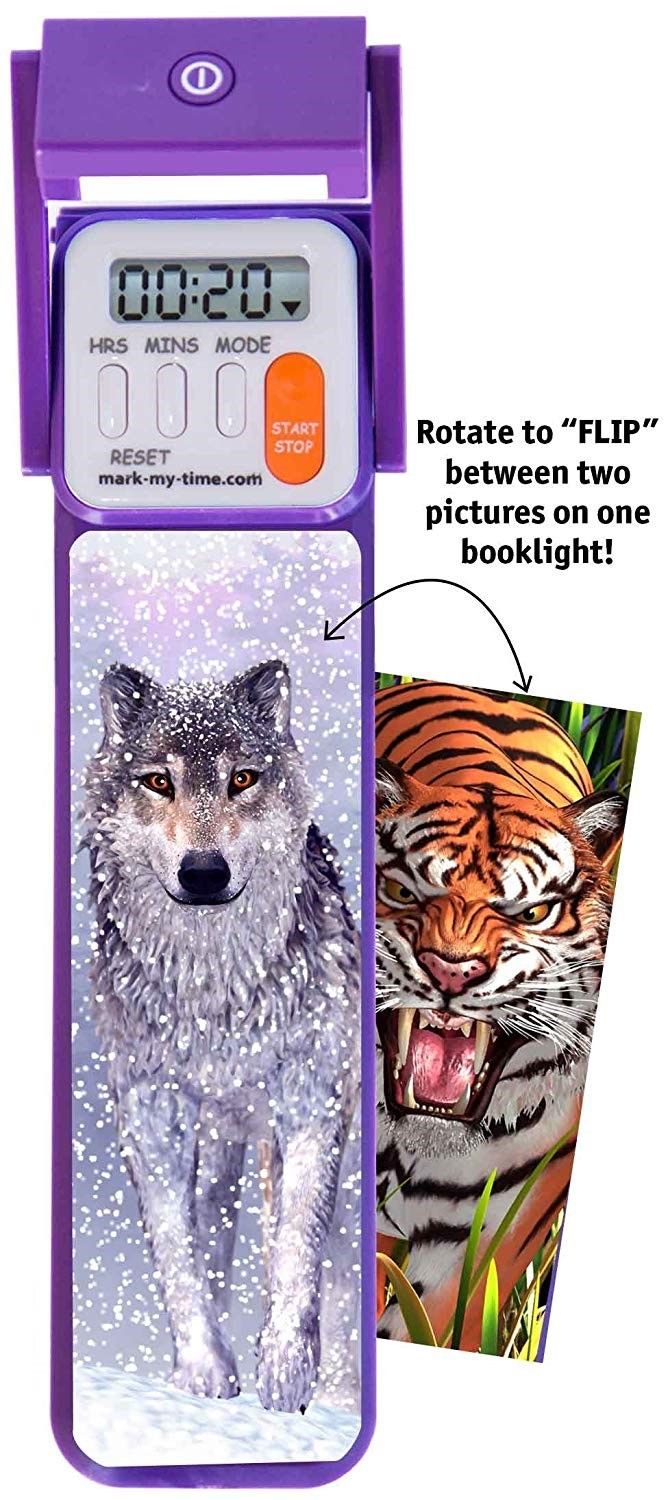 Mark-My-Time 3D “FLIP” Snow Wolf/Tiger Digital LED Booklight Reading Timer NEW