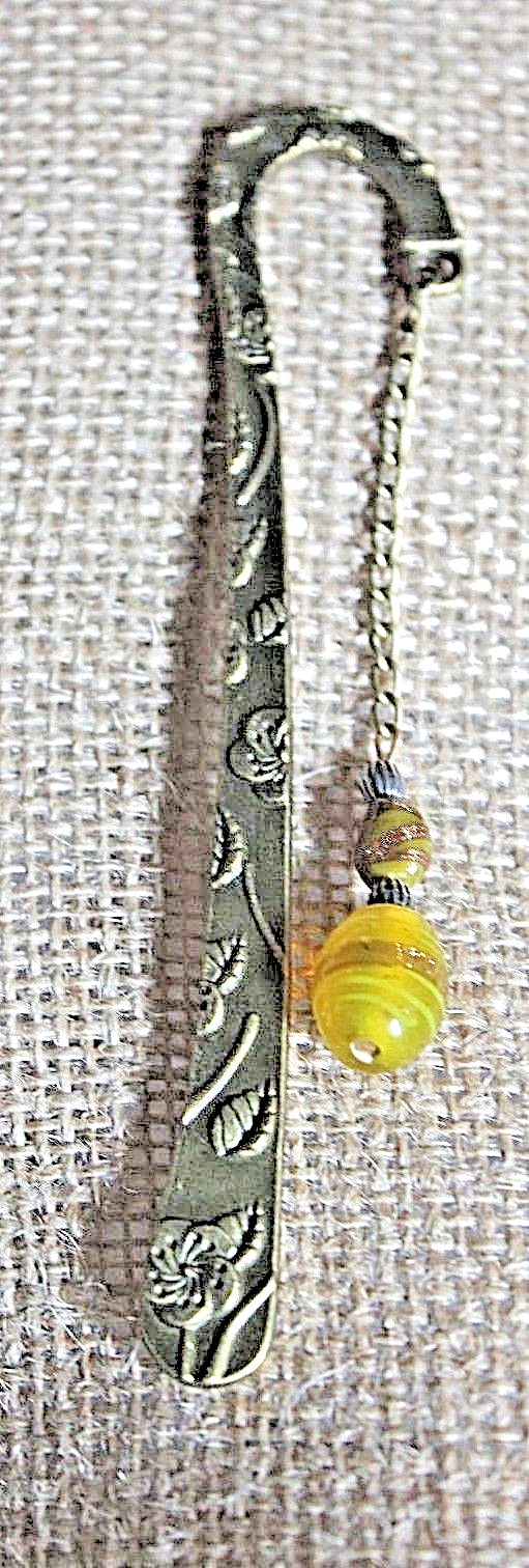 Bookmark Brass Flower Motif  Yellow Gold Beads