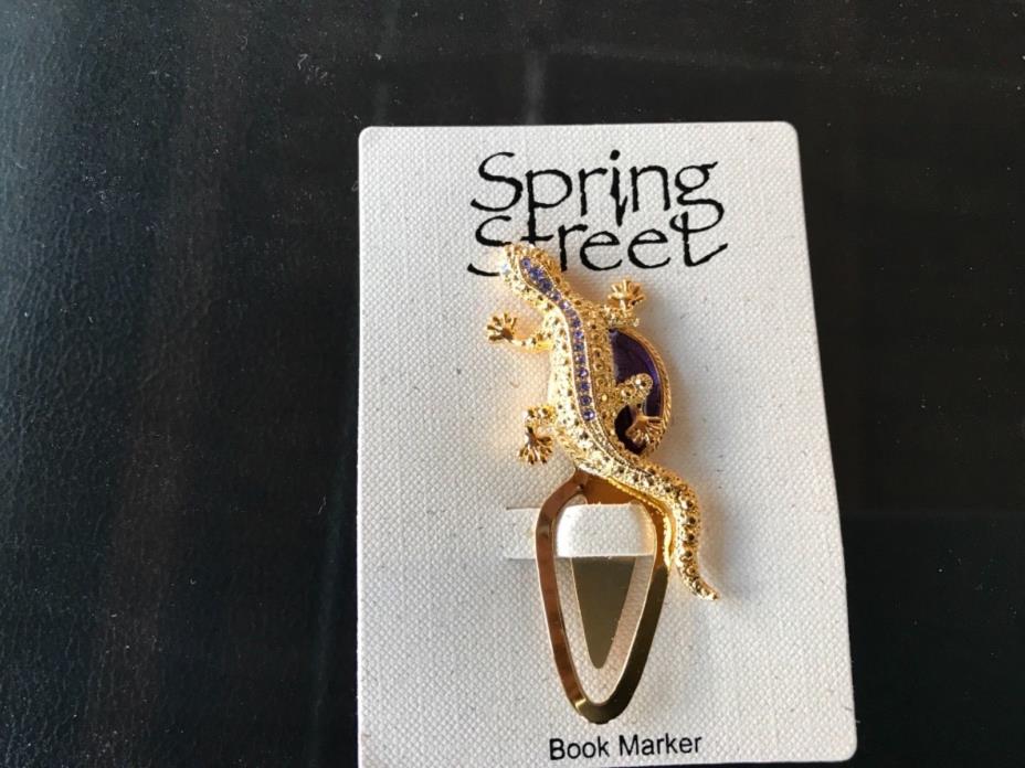 Lavender jeweled Salamander Bookmark by String Street Gold with lavender enamel