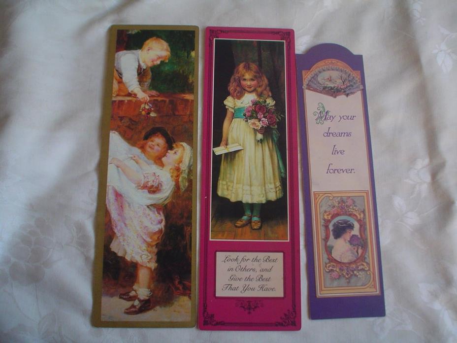 LOT OF 3 VINTAGE QUALITY ARTWORKS BOOKMARKS, CHRISTMAS, CHERRY RIPE, VICTORIAN