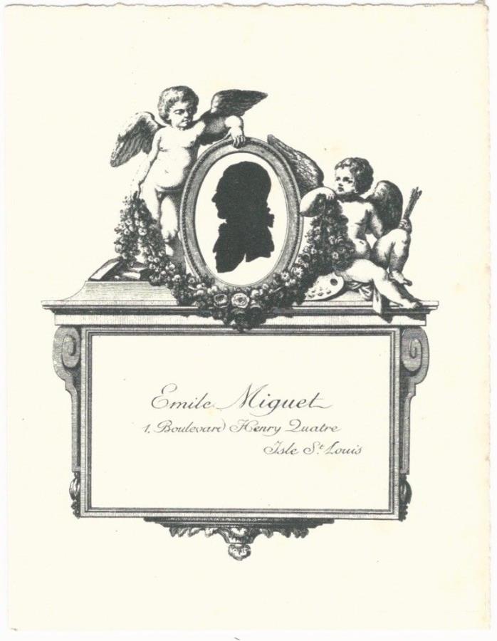 Vintage Bookplate of Emile Miguet of Isle St. Louis, Paris
