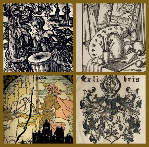 Vintage Bookplate Lot OOAK Unusual Rare Unknown Ephemera Litho +