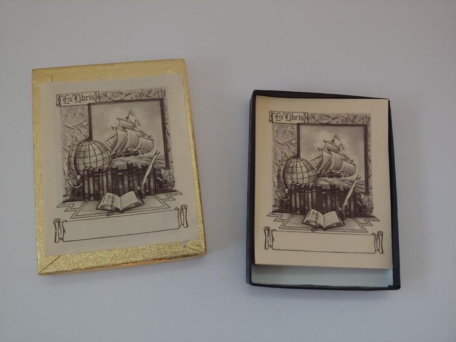 36 Gummed Vintage Antioch Bookplates Ship Globe Books Ex Libris