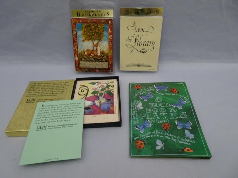 Antioch Sticker Bookplates 40 4 Designs Art Print FROM LIBRARY Bugs DEER & TREE