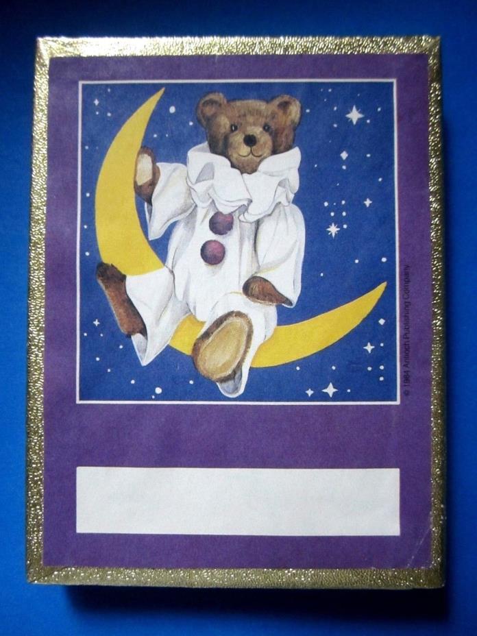 Vintage Antioch Bookplates Bear on Crescent Moon 35 Gummed Labels in Box