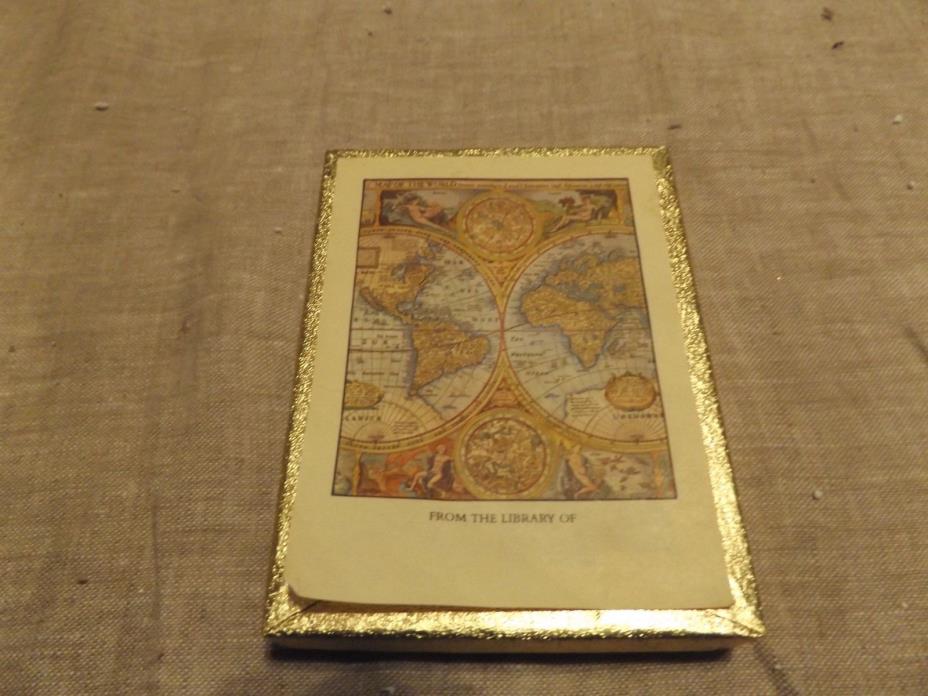 Antioch Bookplates, vtg Colored Antique Map of the World, 87, plain back REDUCED