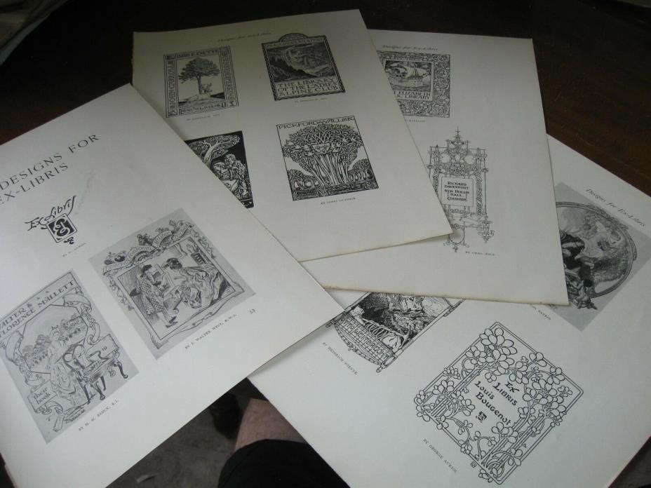 1914 Art Print / Article - EX-LIBRIS BOOKPLATE Designs Design BOOKS