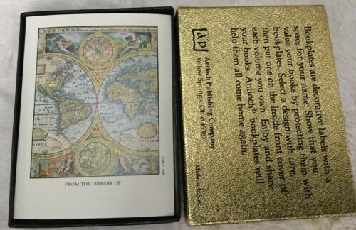 30 Gummed Vintage Antioch Bookplates OLD MAP OF THE WORLD 4
