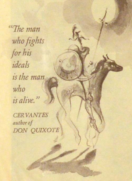 Vintage Antioch Bookplates Cervantes' Quote and Picture of Don Quixote