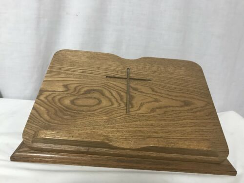 Beautiful Oak Folding Adjustable Bible Stand With Cross