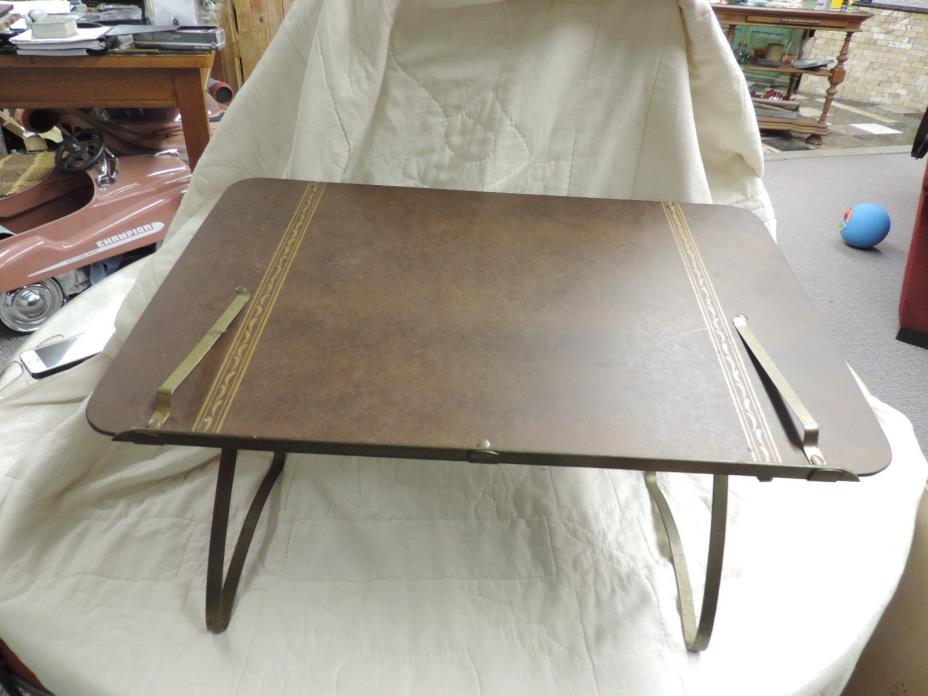 Vintage Ponten All Purpose Folding Stand Adjustable Arms Brown Gold Lap Table
