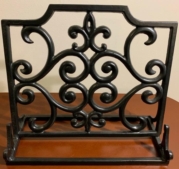 Cast Iron~Black~Enameled~Scroll Pattern~Square~Cook Book Holder