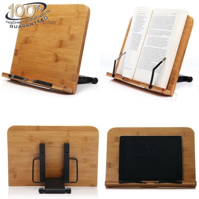 Bamboo Rest Holder Document Cookbook Adjustable Reading Stand Desk folds down