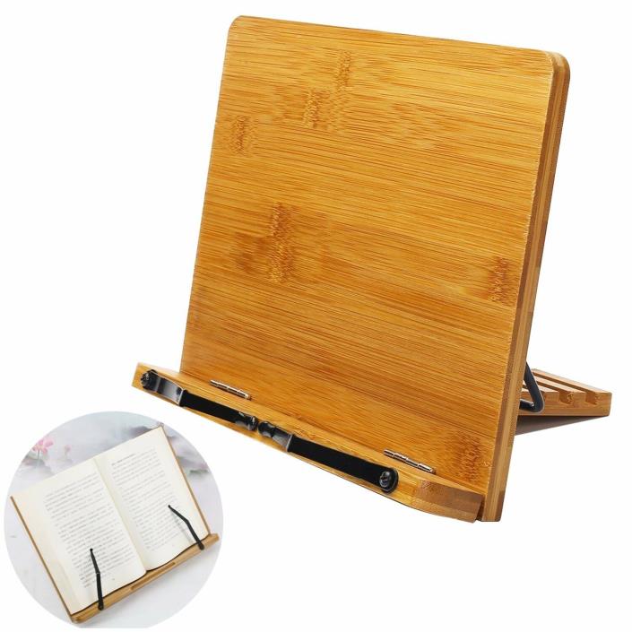 Bamboo Book Holder, Adjustable Book Holder with Tray and Page Paper Clips, Prota