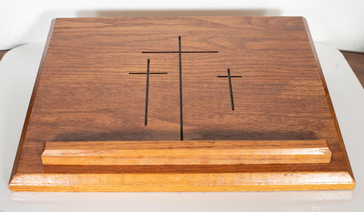 Oak Missal Stand with 3 Carved Crosses - Light wear