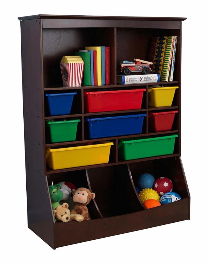 Children Kids Room Furniture Wall Storage Unitt Espresso Bins Toys Clean Shelf