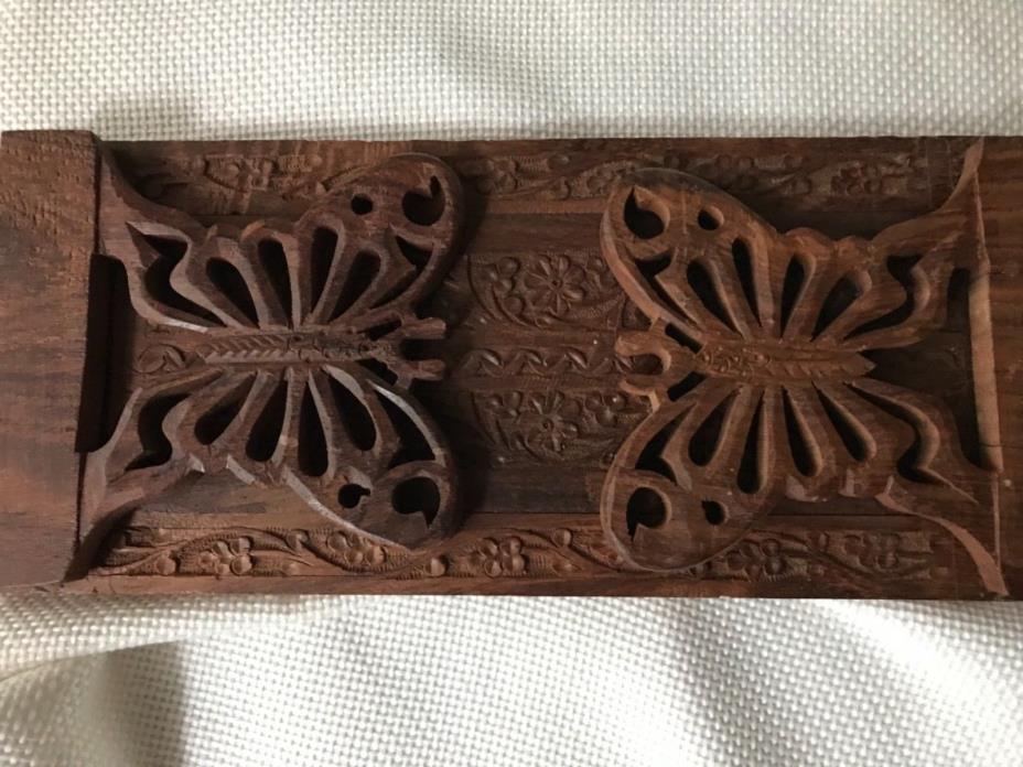 LARGE antique hand carved Butterfly wood expandable bookends book shelf stand