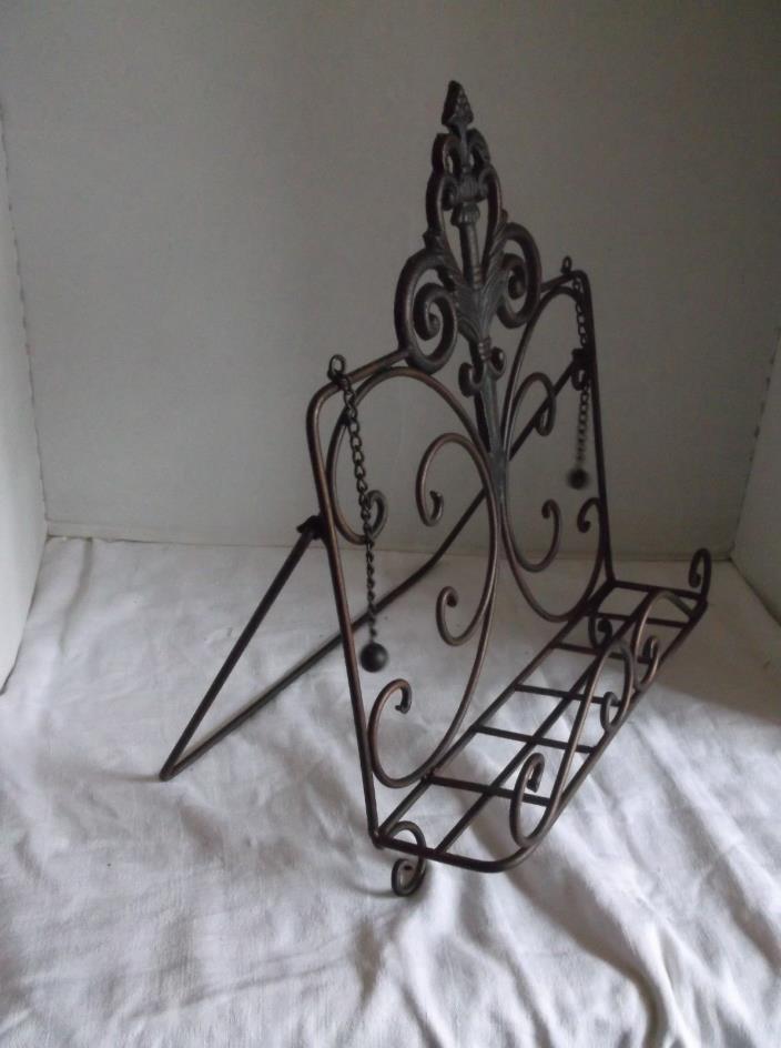 Vintage Cast Iron Ornate Easel Cook Book Stand Holder Coppery Patina Large