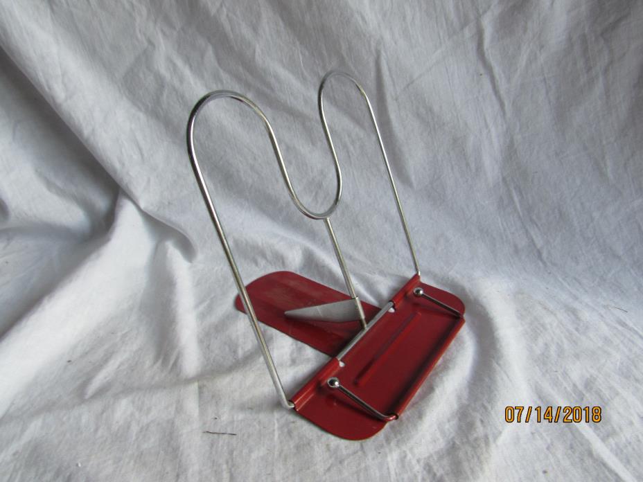 Vintage Folding RED Metal Cookbook Book Holder Stand Rest Folds Flat #7192