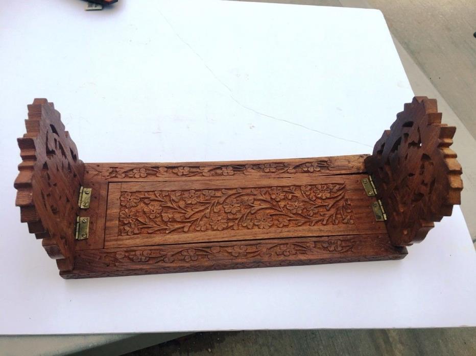 Vintage Hand Carved Wooden BookShelf TableTop Organizer Folding Ornate Expands