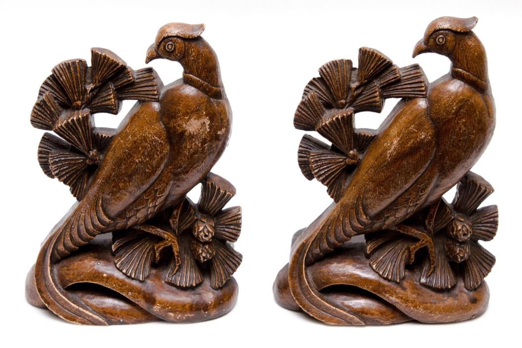 Vintage Book Holder Book Ends Birds Design Wood Look