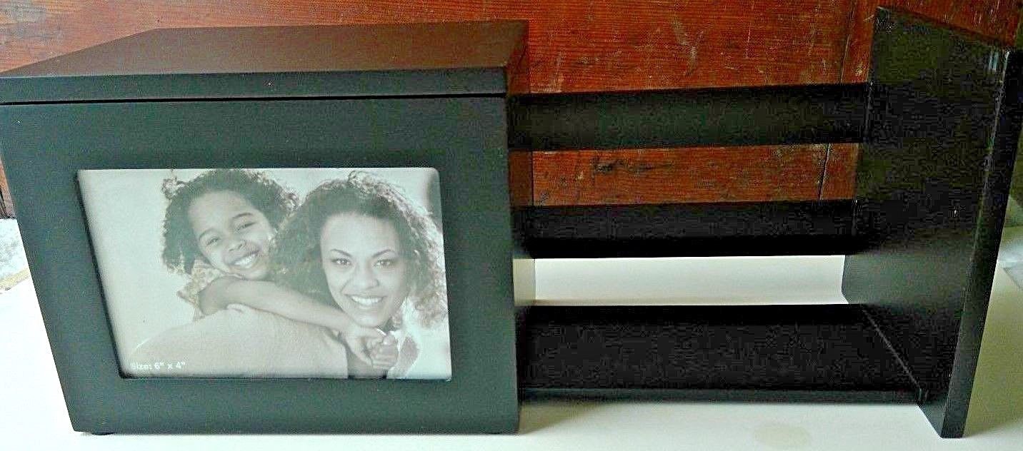 Sliding Wood Photo Box bookshelf 5 photo storage racks black features 1 photo