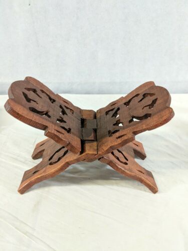 E3 Vintage Folding Book Holder Hand Carved Wood 12