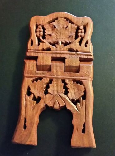 Vintage Hand Carved Wooden Folding Book Holder Bible Display Stand India