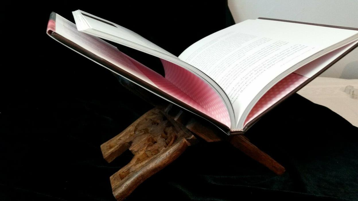 Book Stand Hand Carved Wooden Folding Bible or Cookbook Ornate Holder VTG