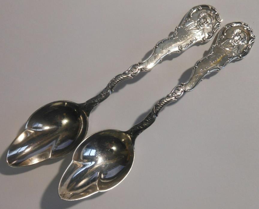 2 Great Antique Durgin Sterling Silver Grapefruit Spoons Nath. Hawthorn