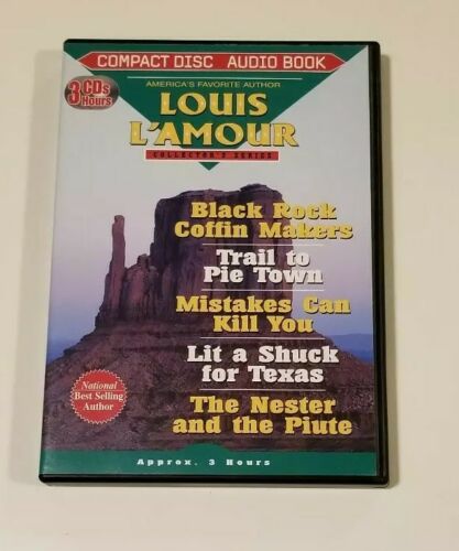 Louis L'Amour Audiobooks, 5 Stories on 3 CD's, Black Rock Coffin Makers, etc