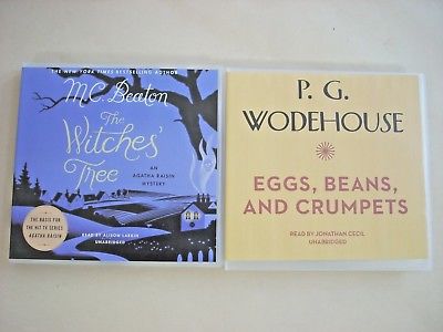 Lot of 2 Audiobooks M C Beaton WITCHES TREE P G Wodehouse EGGS BEANS CRUMPETS CD