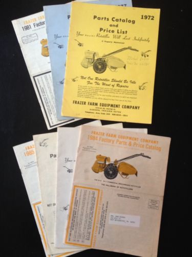 FRAZER FARM EQUIPMENT CO. AUBURN, IND. ROTOTILLER PARTS CATALOG'S (7) ISSUES-