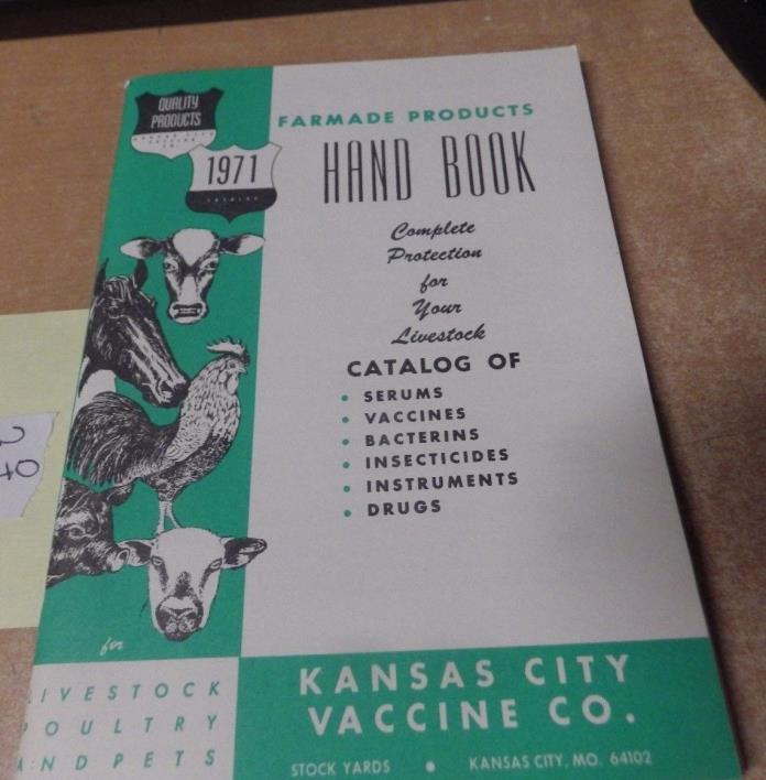 VINTAGE FARM FEED ANIMALS VACCINE CATALOG 1971 KANSAS CITY VACCINE CO.