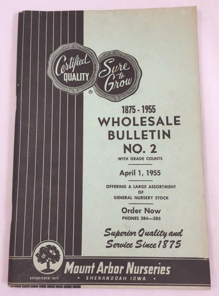 Vintag 1955 Mount Arbor Nurseries Wholesale Product Catalog #2 Price List  2530F