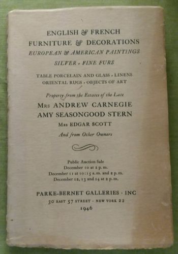Parke-Bernet Galleries Auction Andrew Carnegie Estate Paintings Furs Silver Rugs