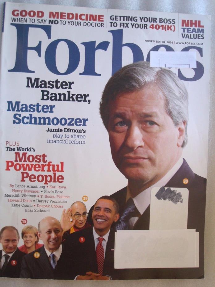 Forbes Magazine Nov 30, 2009, Dimon, Most Powerful People, Ships Anywhere Today!