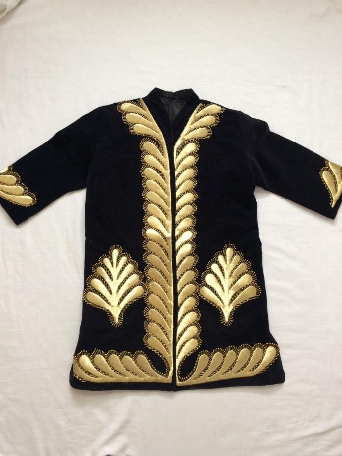 UZBEK NATIONAL NAVY VELVET GOLD SILK ROBE CHILDREN'S CHAPAN, BRAND NEW
