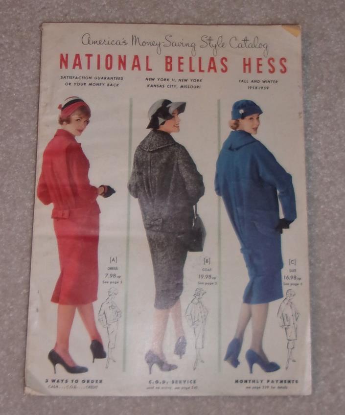 VINTAGE NATIONAL BELLAS HESS MAIL ORDER CATALOG FALL WINTER 1958 1959 ESTATE