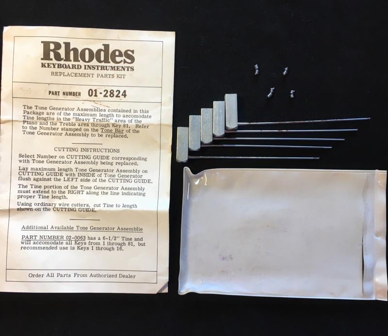 Rhodes Keyboard Instruments Replacement Tines Part #01-2824--Set of 5 Plus Guide