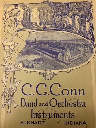 Orig 1910s C G CONN Band Music Instrument Catalog Elkhart IN Tuba Flutes Trumpet